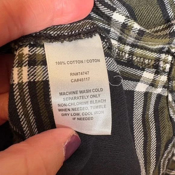 Natural Reflections Black and Olive Plaid Shirt - Picture 6 of 7